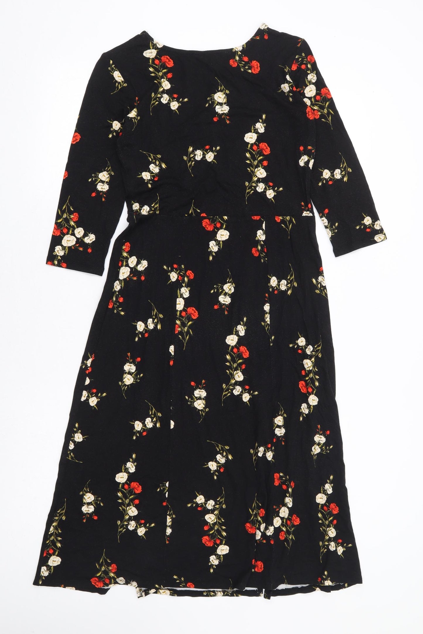 Dorothy Perkins Womens Black Floral Viscose A-Line Size 8 Round Neck Pullover