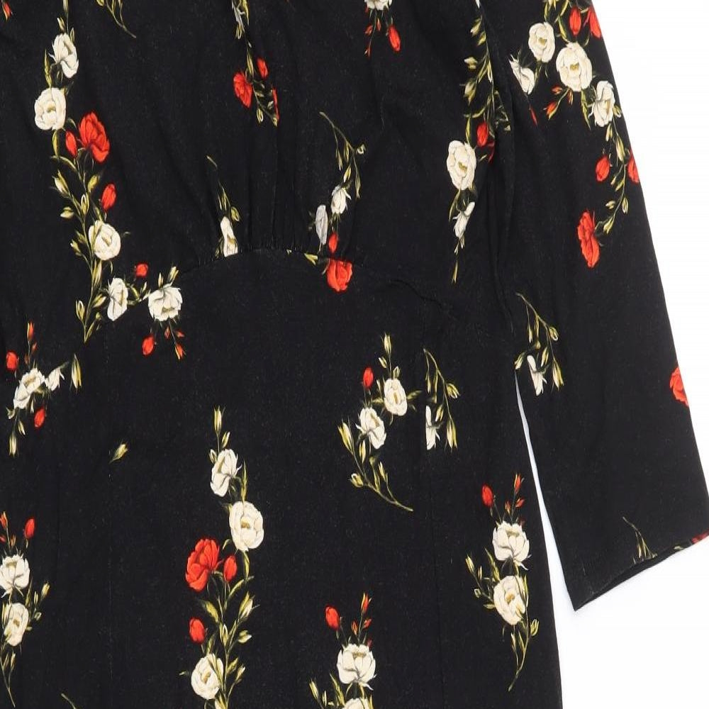 Dorothy Perkins Womens Black Floral Viscose A-Line Size 8 Round Neck Pullover
