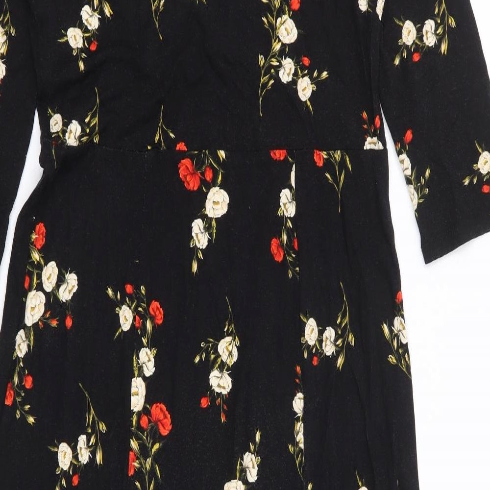 Dorothy Perkins Womens Black Floral Viscose A-Line Size 8 Round Neck Pullover