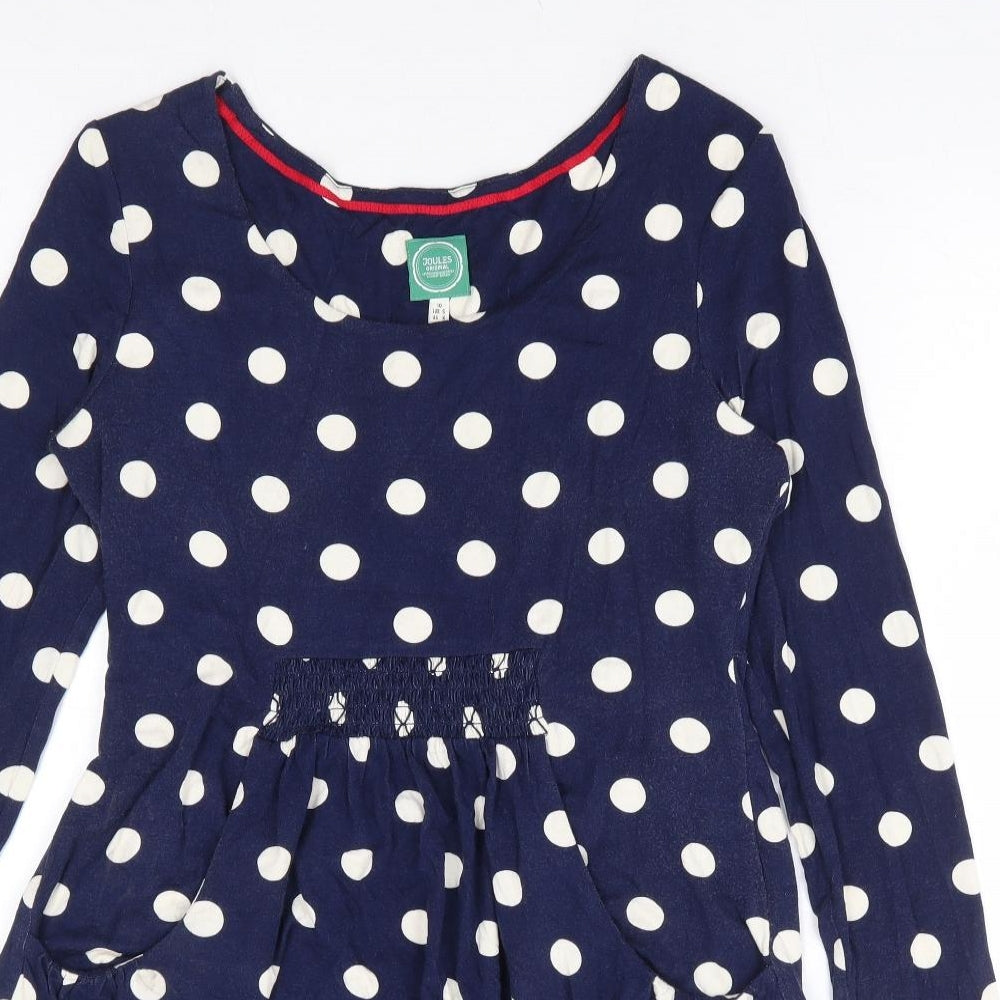 Joules Womens Blue Polka Dot Viscose A-Line Size 10 Round Neck Pullover