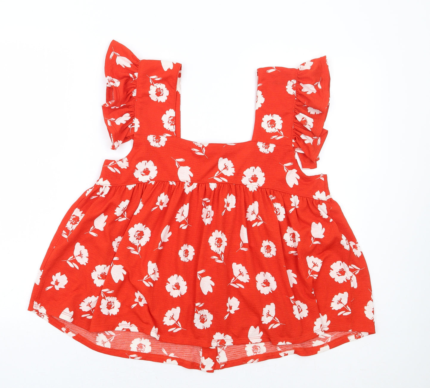 TU Womens Red Floral Polyester Basic Tank Size 12 Square Neck