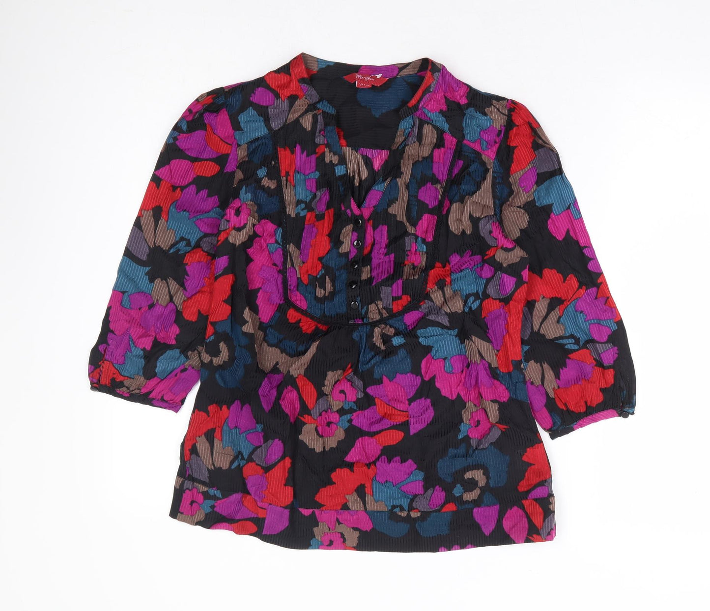 Monsoon Womens Multicoloured Floral Cotton Basic Blouse Size 10 V-Neck