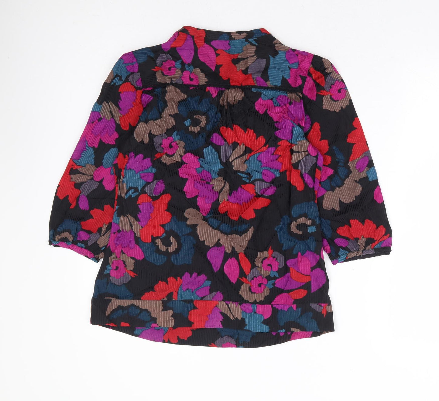 Monsoon Womens Multicoloured Floral Cotton Basic Blouse Size 10 V-Neck