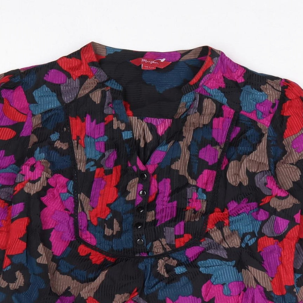 Monsoon Womens Multicoloured Floral Cotton Basic Blouse Size 10 V-Neck
