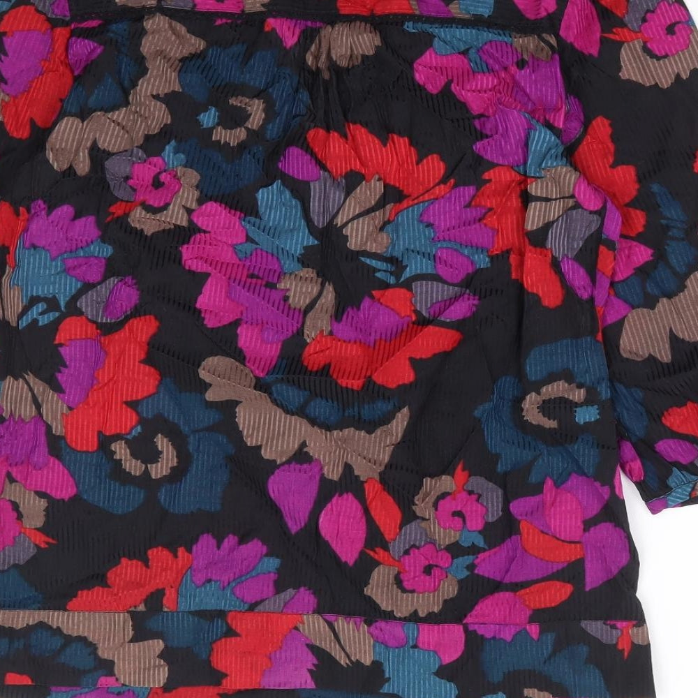 Monsoon Womens Multicoloured Floral Cotton Basic Blouse Size 10 V-Neck