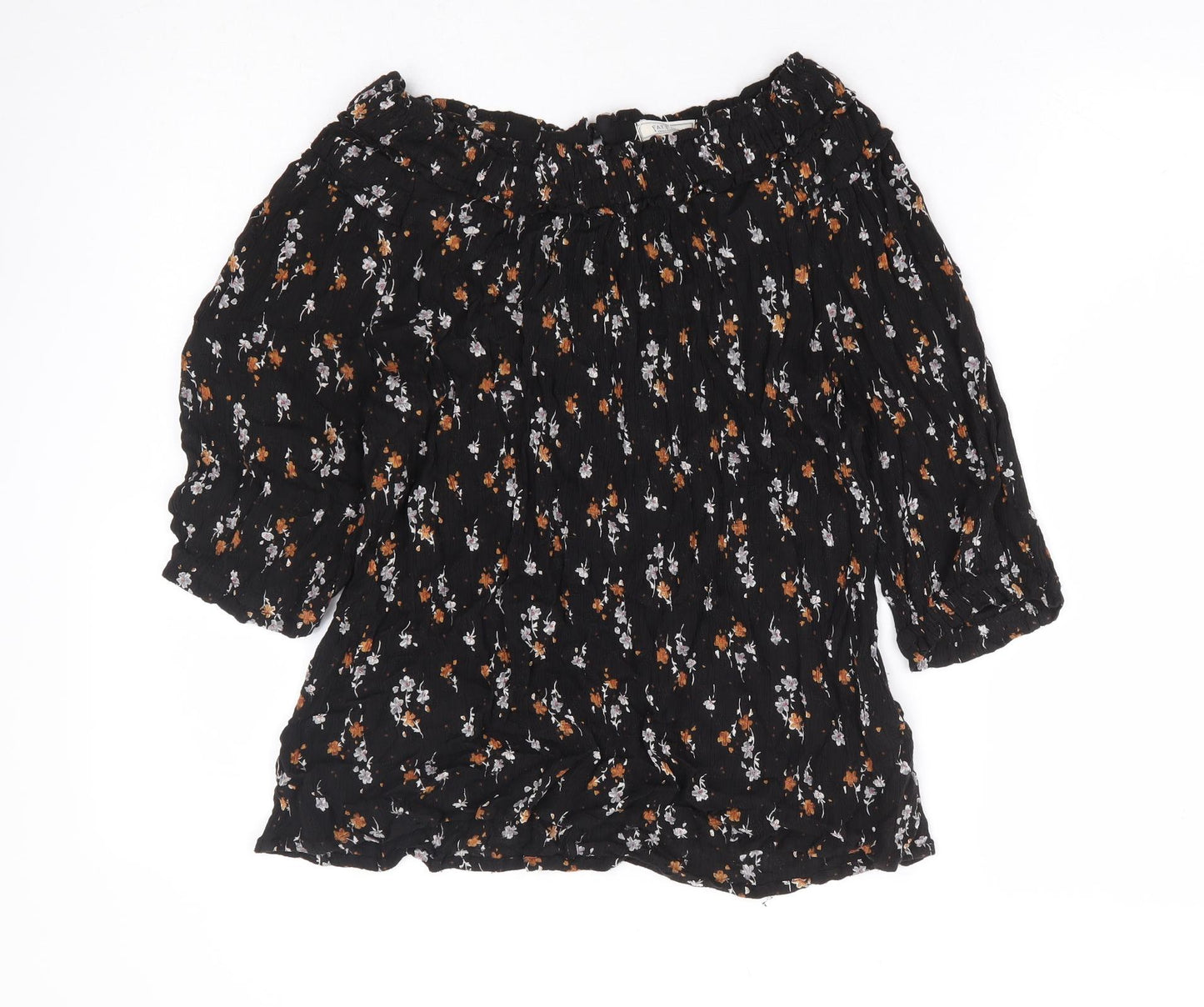 Fat Face Womens Black Floral Viscose Basic Blouse Size 12 Off the Shoulder