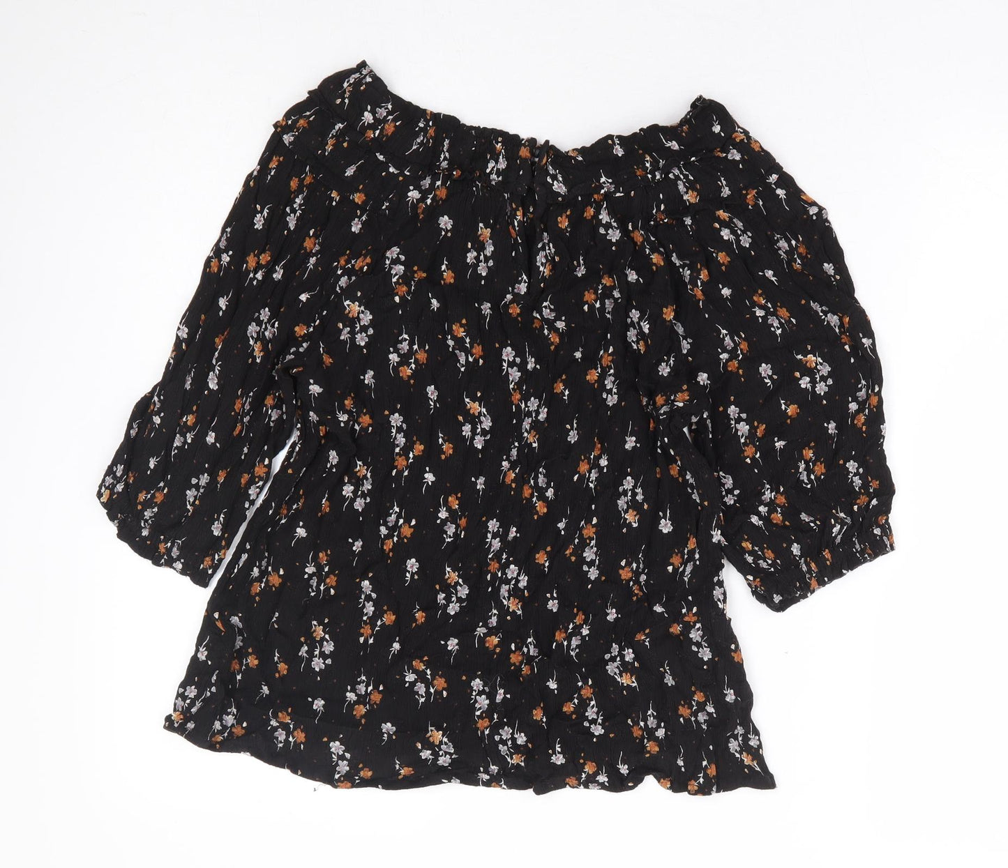 Fat Face Womens Black Floral Viscose Basic Blouse Size 12 Off the Shoulder