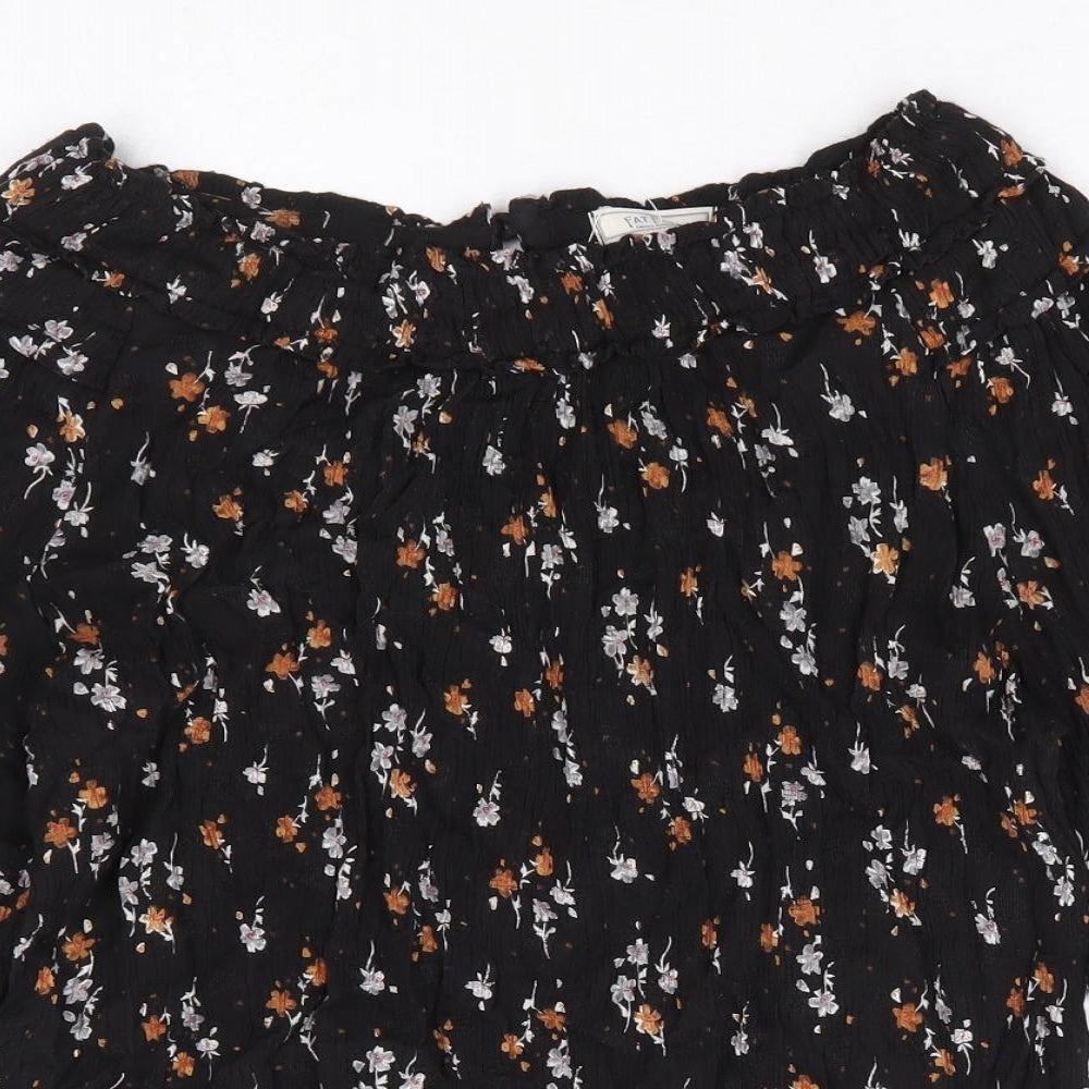 Fat Face Womens Black Floral Viscose Basic Blouse Size 12 Off the Shoulder