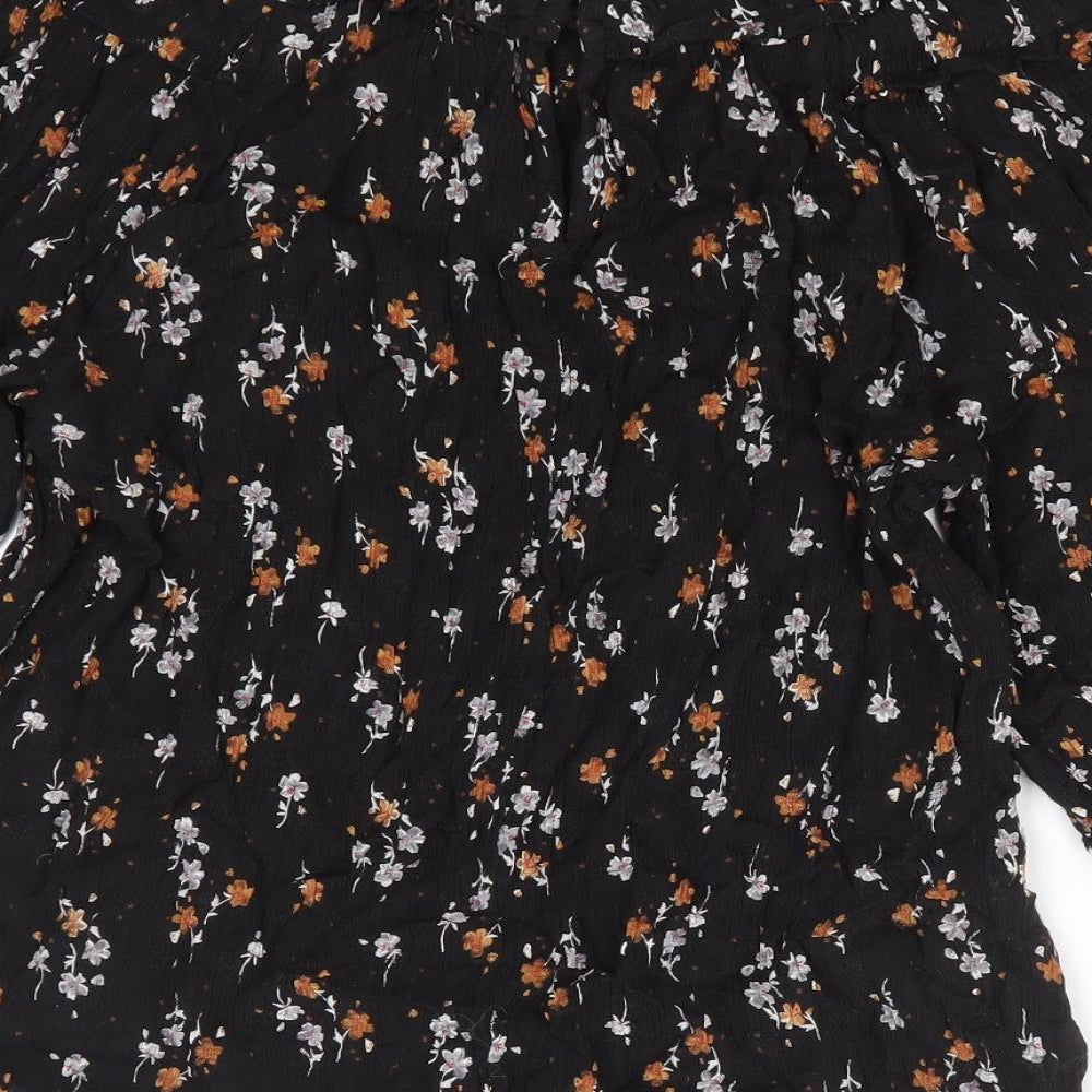 Fat Face Womens Black Floral Viscose Basic Blouse Size 12 Off the Shoulder