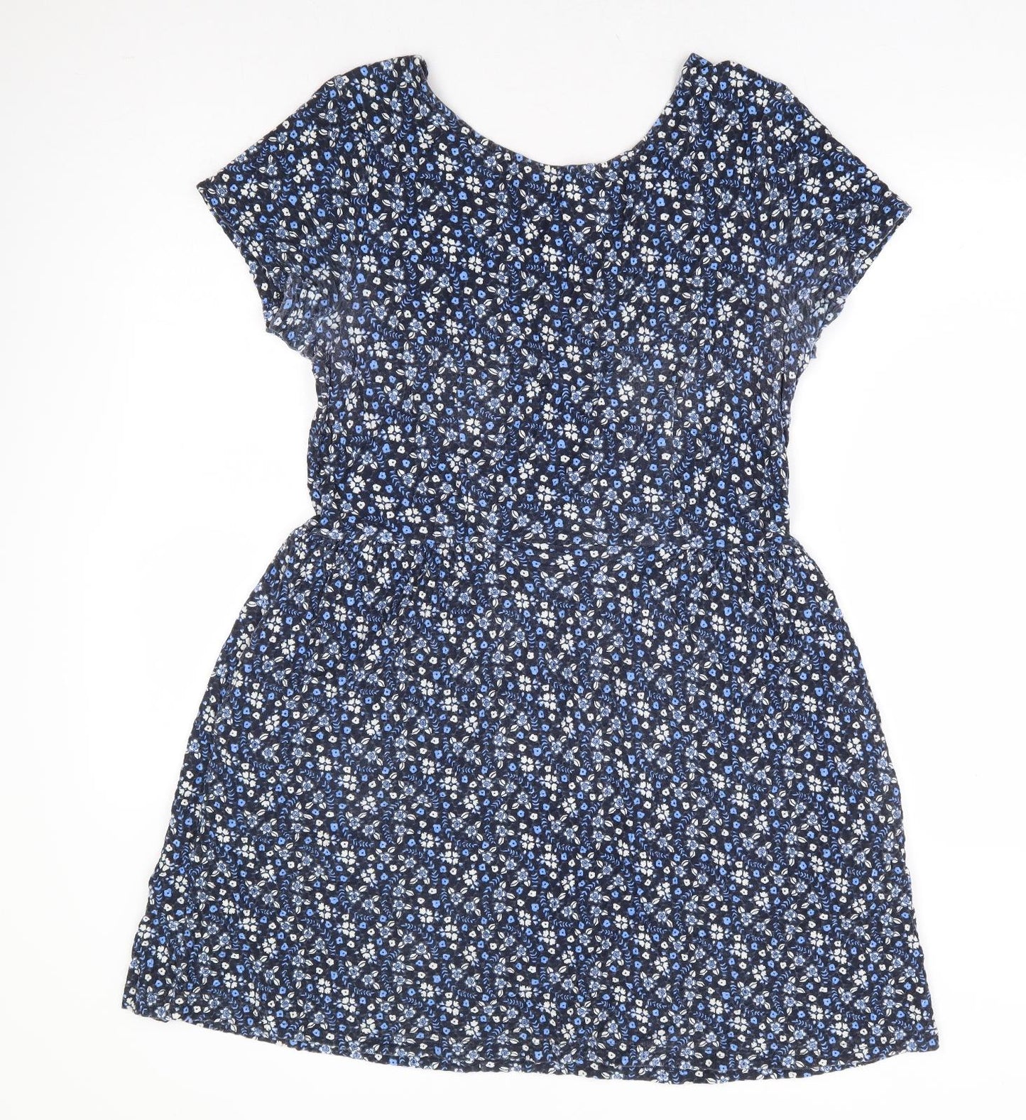 NEXT Womens Blue Floral Cotton Fit & Flare Size 14 Round Neck Pullover