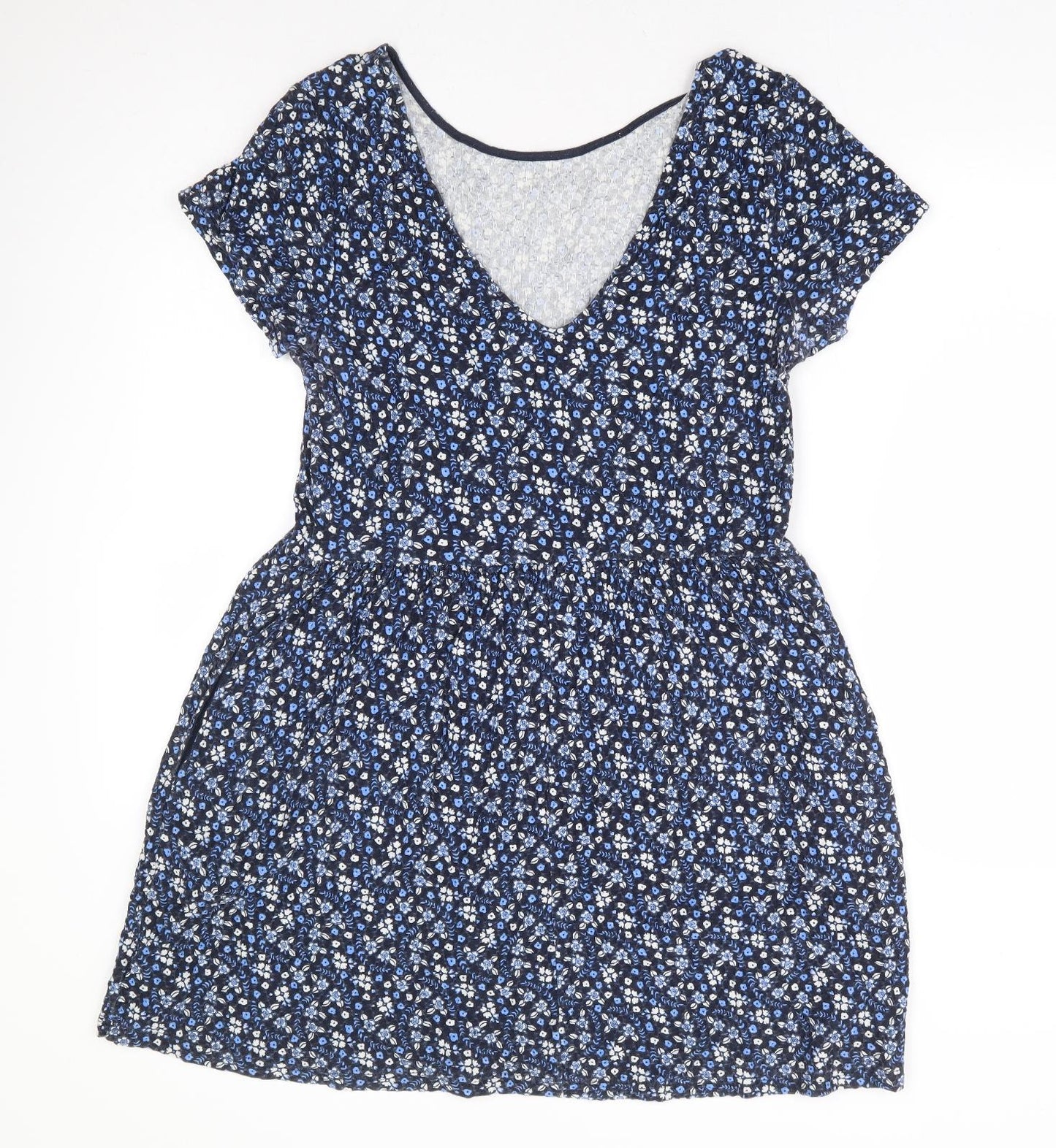 NEXT Womens Blue Floral Cotton Fit & Flare Size 14 Round Neck Pullover