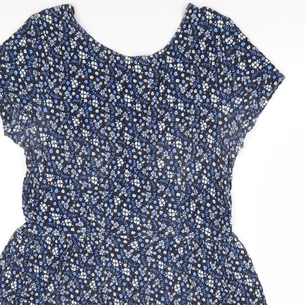 NEXT Womens Blue Floral Cotton Fit & Flare Size 14 Round Neck Pullover
