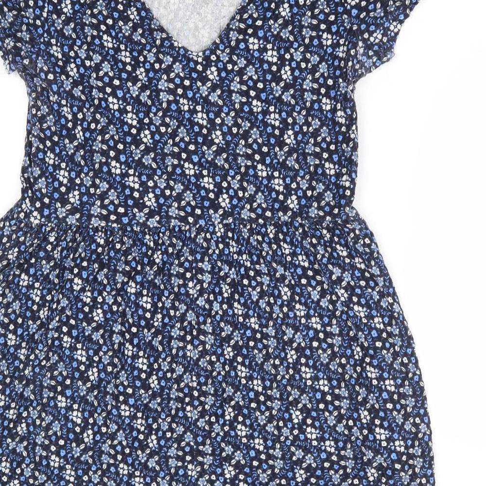 NEXT Womens Blue Floral Cotton Fit & Flare Size 14 Round Neck Pullover