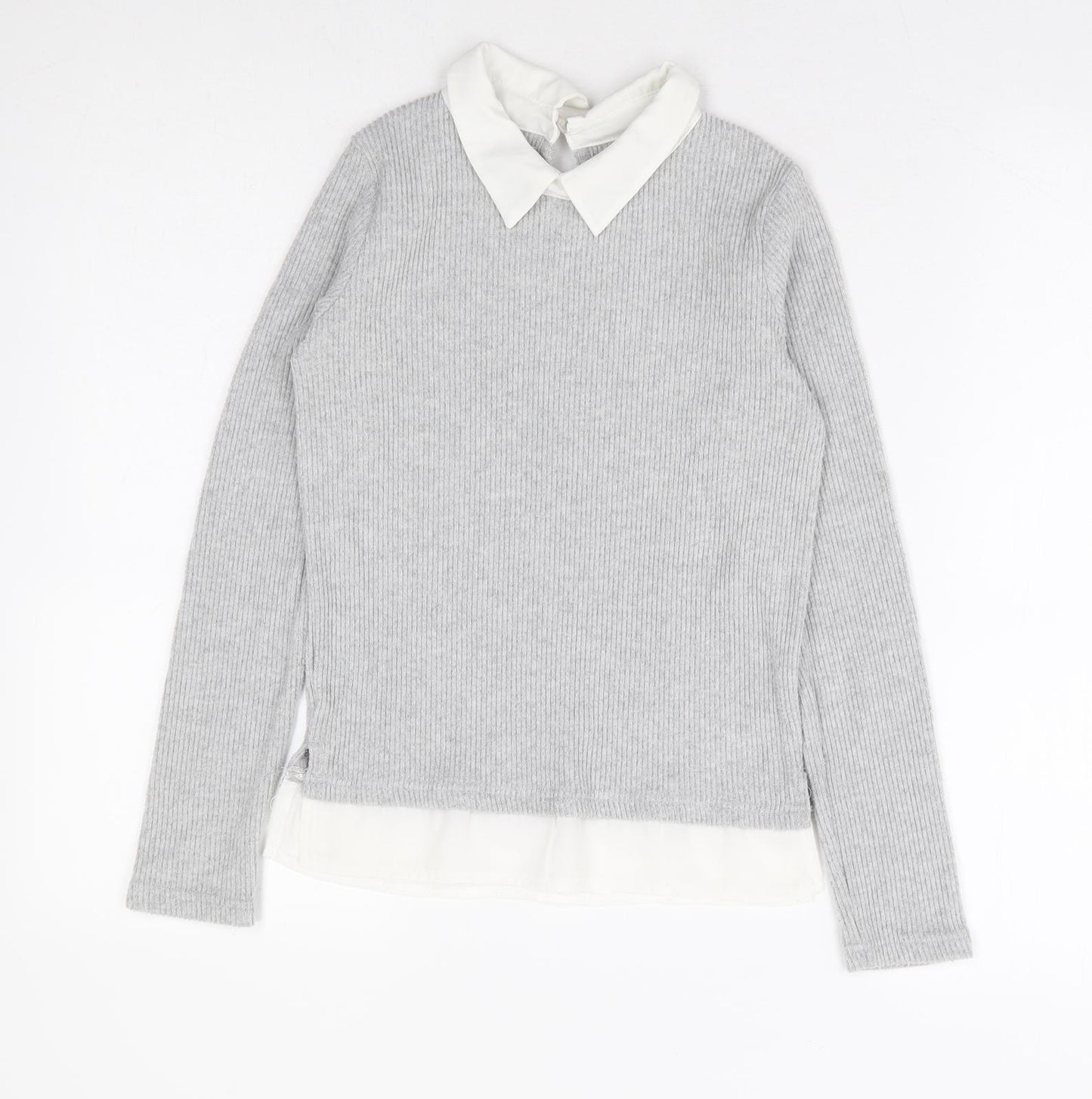 Primark Girls Grey Polyester Basic Blouse Size 10-11 Years Collared Button