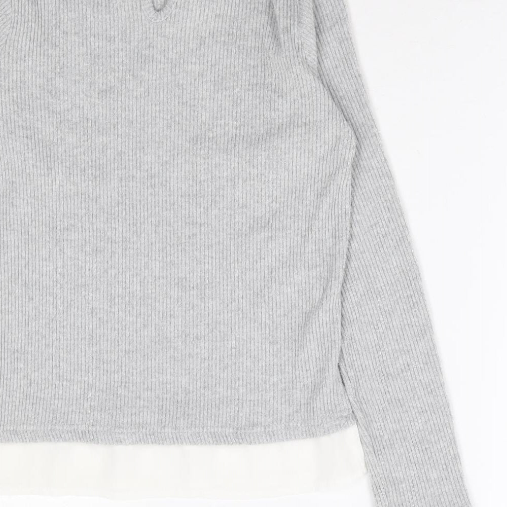 Primark Girls Grey Polyester Basic Blouse Size 10-11 Years Collared Button