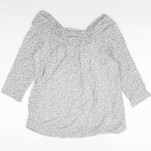 Phase Eight Womens Grey Geometric Viscose Basic Blouse Size 10 Boat Neck