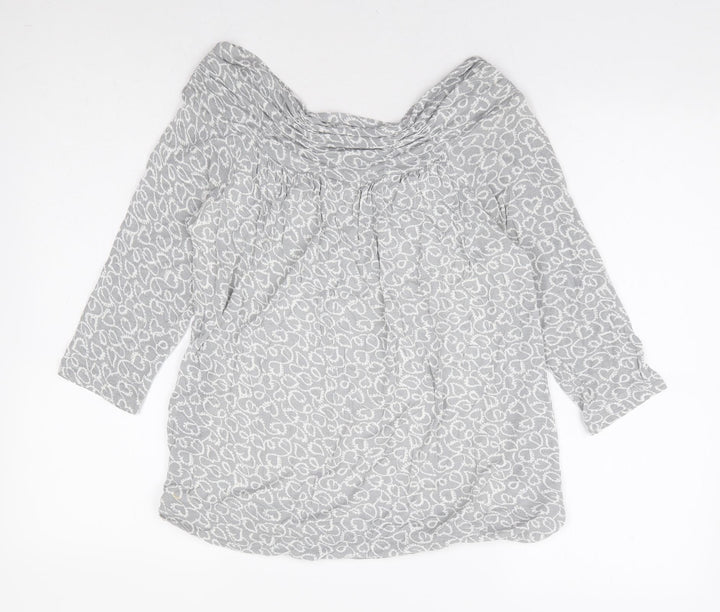 Phase Eight Womens Grey Geometric Viscose Basic Blouse Size 10 Boat Neck