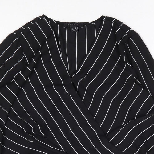 Primark Womens Black Striped Polyester Basic Blouse Size 10 V-Neck