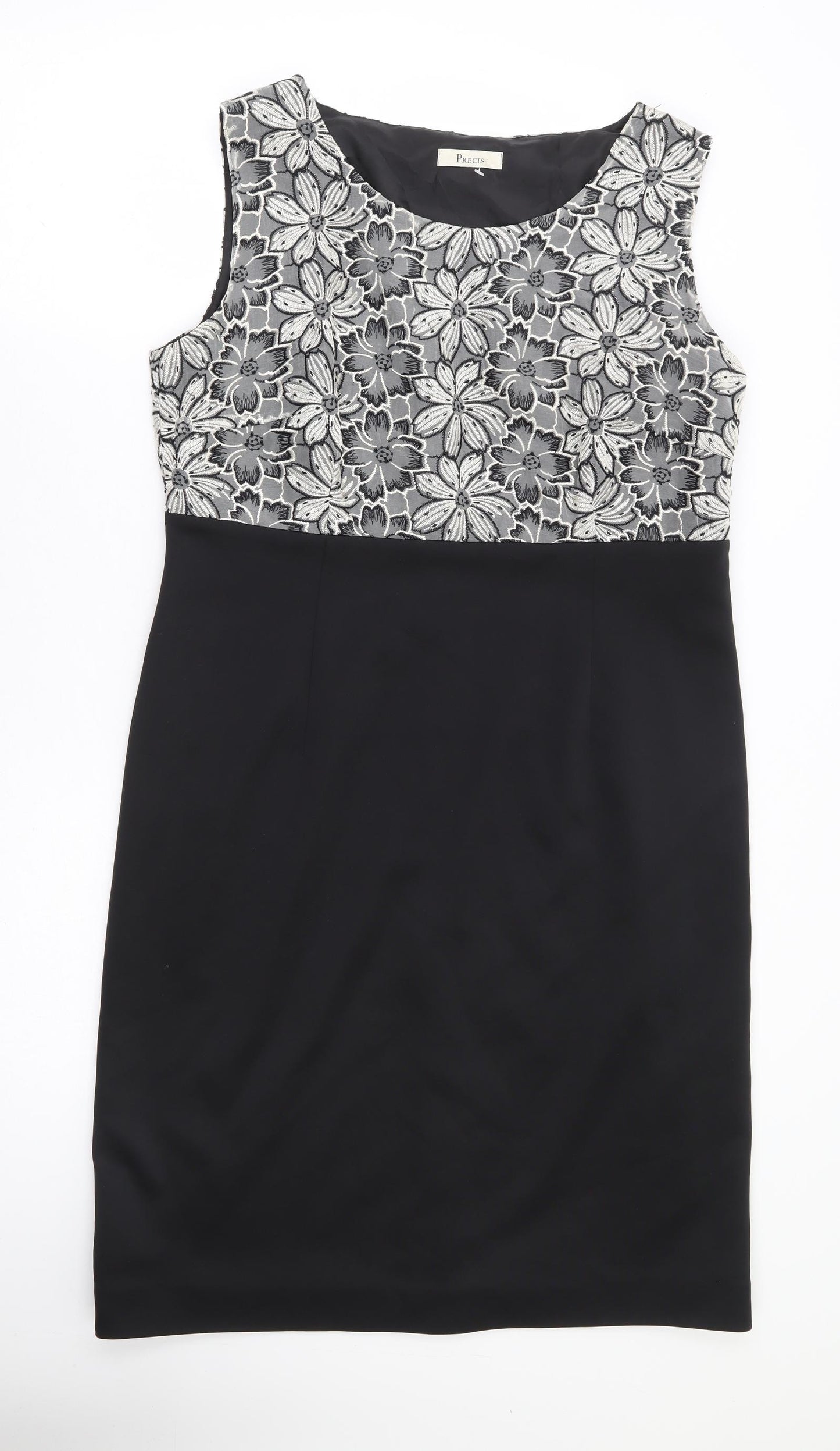 Precis Womens Black Floral Polyester A-Line Size 16 Round Neck Zip
