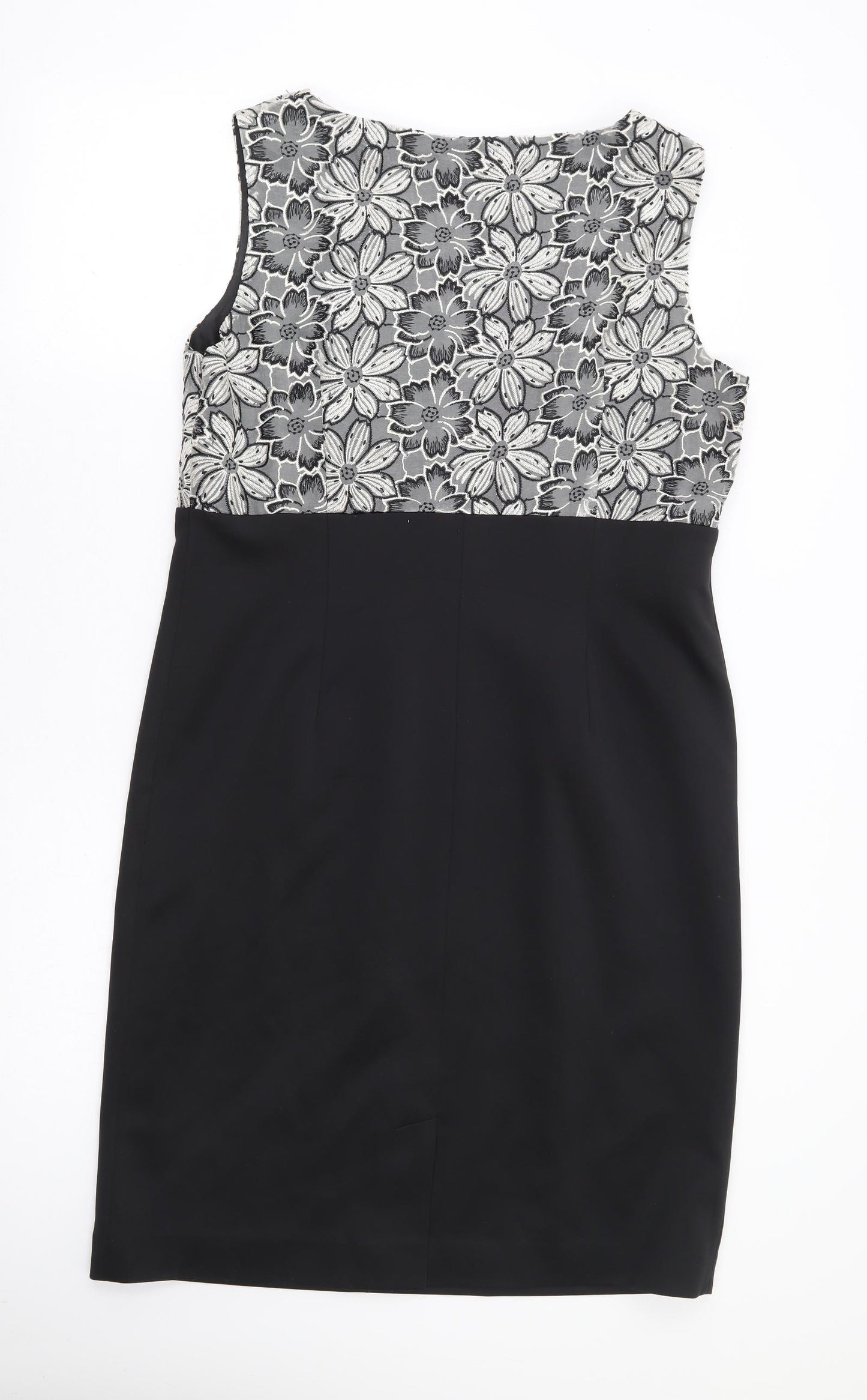 Precis Womens Black Floral Polyester A-Line Size 16 Round Neck Zip