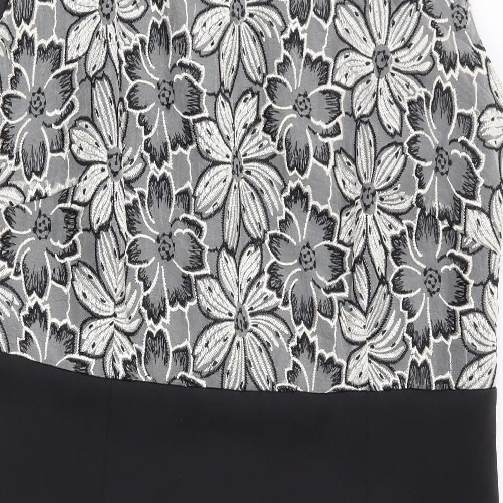 Precis Womens Black Floral Polyester A-Line Size 16 Round Neck Zip