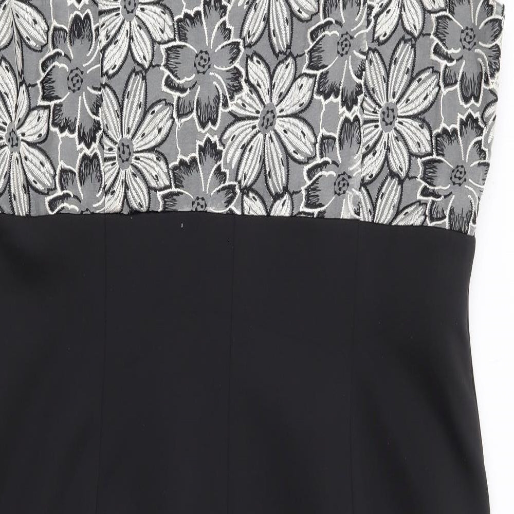 Precis Womens Black Floral Polyester A-Line Size 16 Round Neck Zip