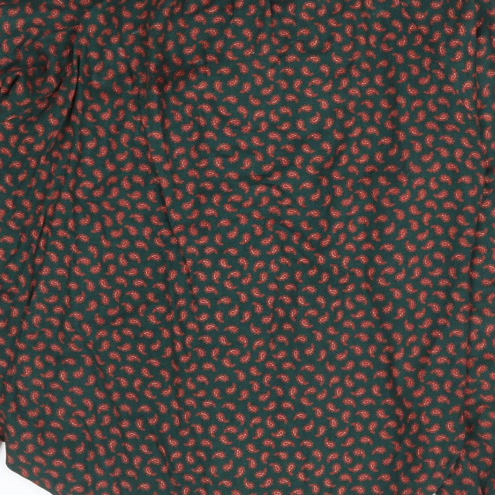 Planet Womens Green Paisley Acrylic Basic Button-Up Size 14 Round Neck