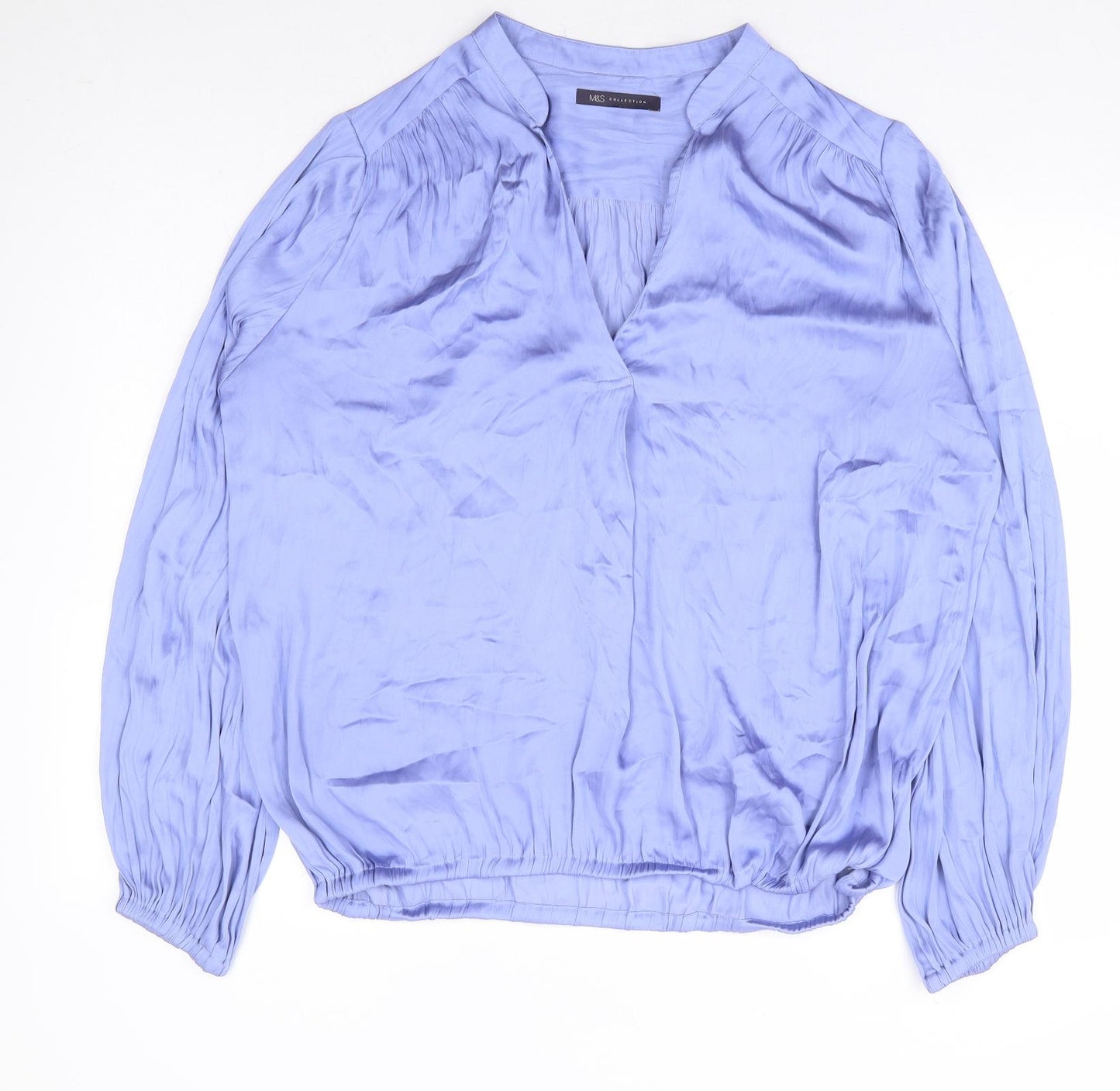 Marks and Spencer Womens Blue Polyester Basic Blouse Size 14 V-Neck