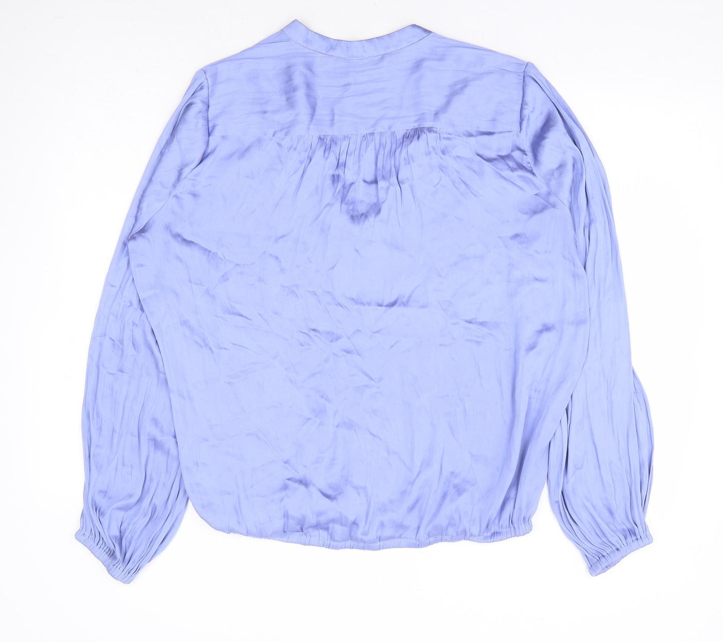 Marks and Spencer Womens Blue Polyester Basic Blouse Size 14 V-Neck