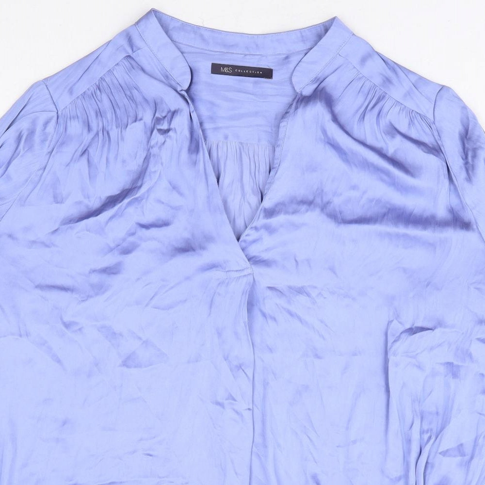 Marks and Spencer Womens Blue Polyester Basic Blouse Size 14 V-Neck