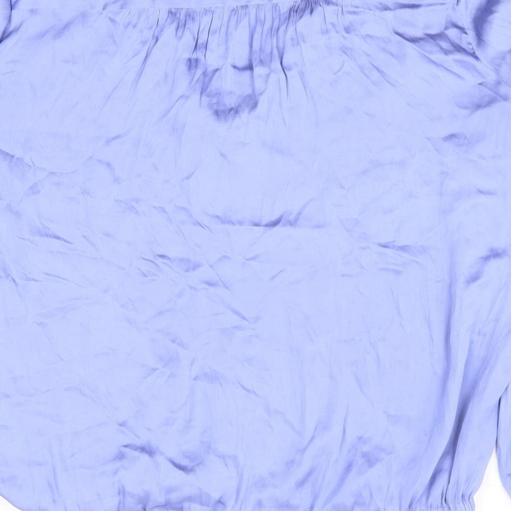 Marks and Spencer Womens Blue Polyester Basic Blouse Size 14 V-Neck