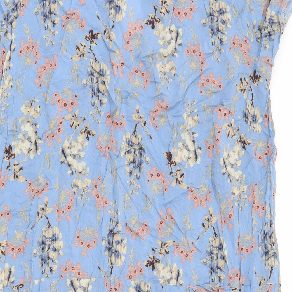 Marks and Spencer Womens Blue Floral Viscose A-Line Size 16 Round Neck Button