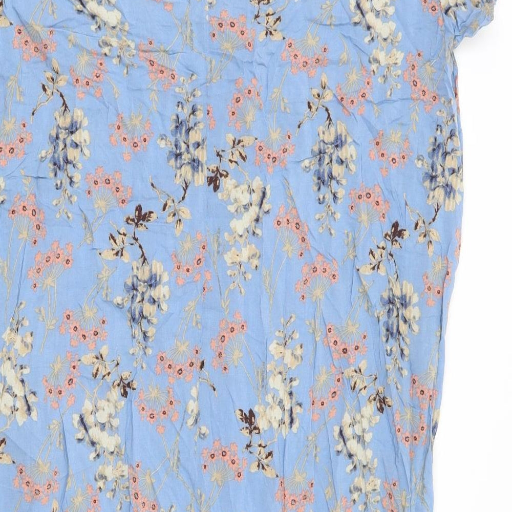 Marks and Spencer Womens Blue Floral Viscose A-Line Size 16 Round Neck Button