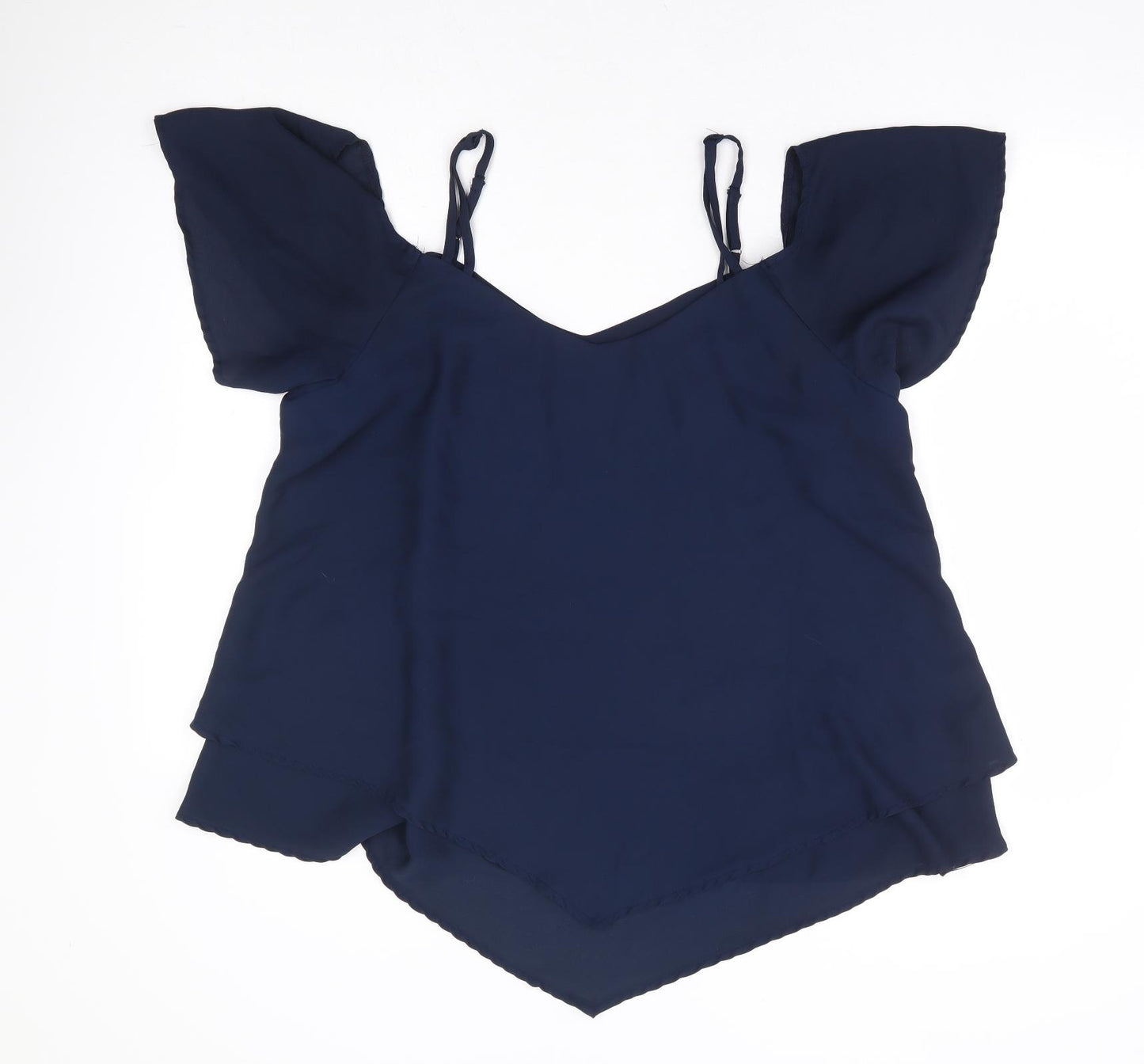 SheIn Womens Blue Polyester Basic Blouse Size XL V-Neck - Cold Shoulder Detail