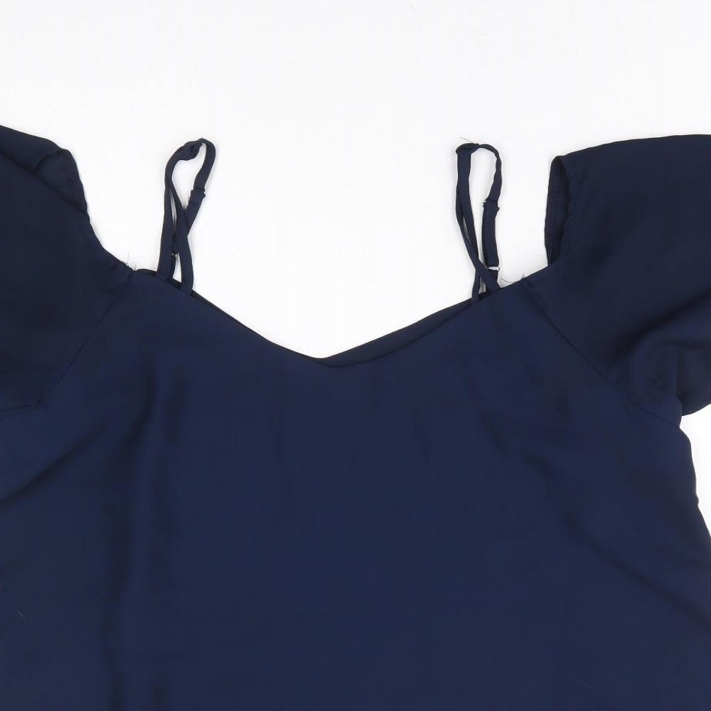 SheIn Womens Blue Polyester Basic Blouse Size XL V-Neck - Cold Shoulder Detail