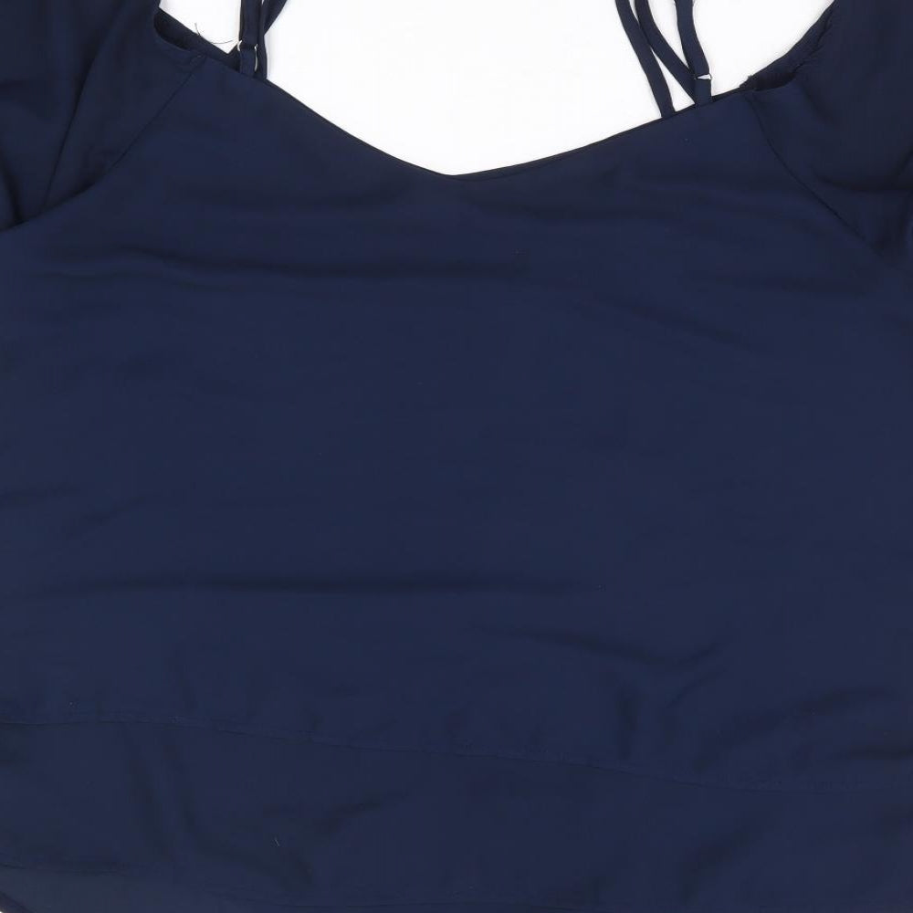 SheIn Womens Blue Polyester Basic Blouse Size XL V-Neck - Cold Shoulder Detail