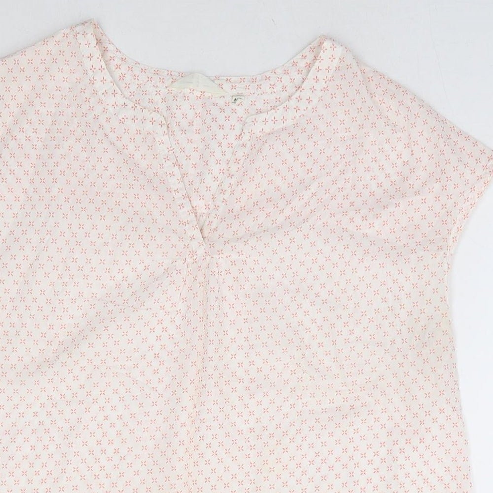 Seasalt Womens White Geometric 100% Cotton Basic T-Shirt Size 16 V-Neck
