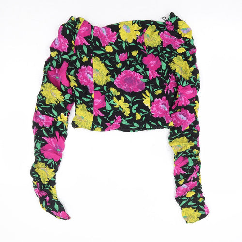 Zara Womens Multicoloured Floral Viscose Cropped Blouse Size S Sweetheart