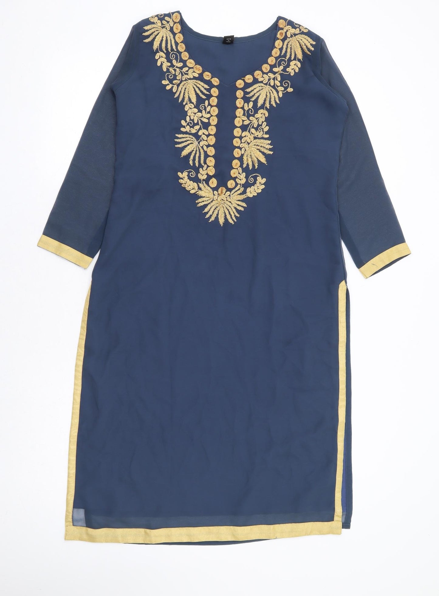 Preworn Womens Blue Polyester Tunic Blouse Size M V-Neck - Side Slits
