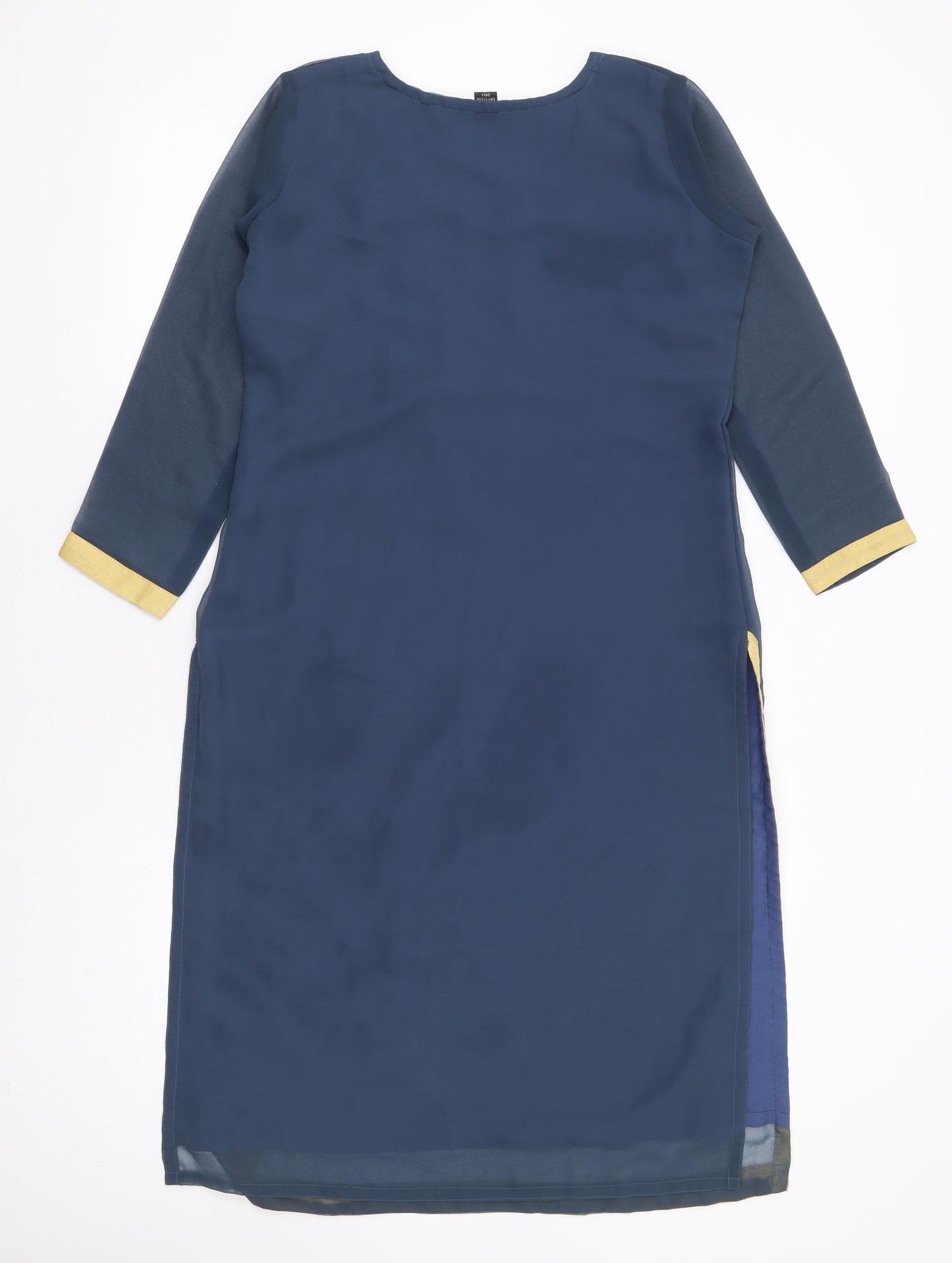 Preworn Womens Blue Polyester Tunic Blouse Size M V-Neck - Side Slits