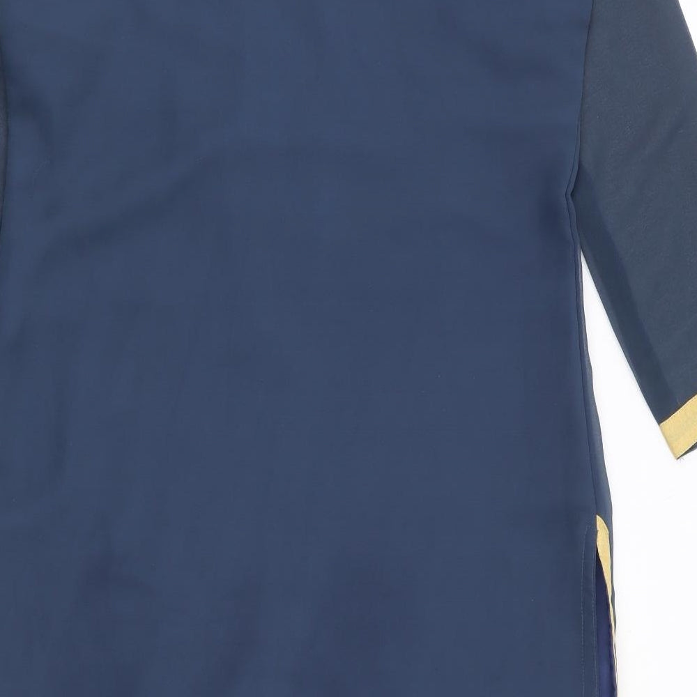 Preworn Womens Blue Polyester Tunic Blouse Size M V-Neck - Side Slits
