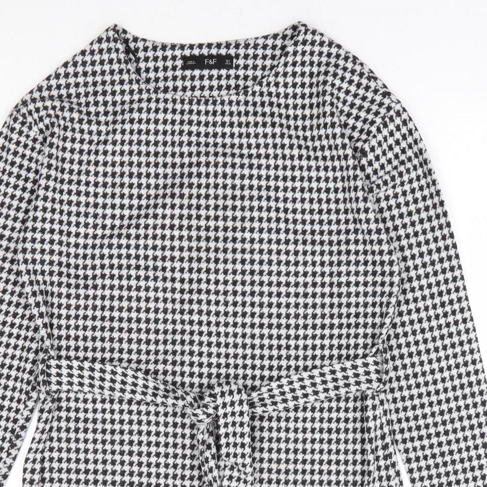 F&F Womens Black Herringbone Polyester A-Line Size 6 Round Neck Tie