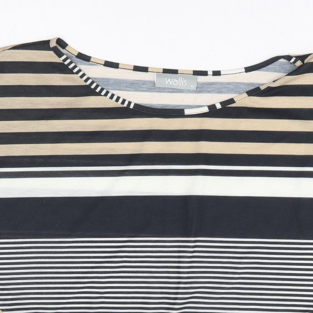 Wallis Womens Beige Striped Polyester Basic T-Shirt Size M Round Neck - Tie Front