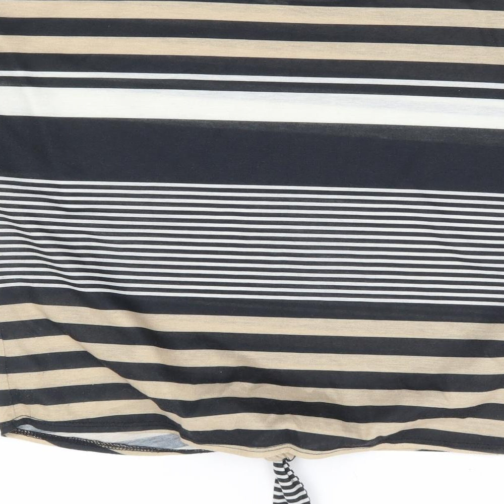 Wallis Womens Beige Striped Polyester Basic T-Shirt Size M Round Neck - Tie Front