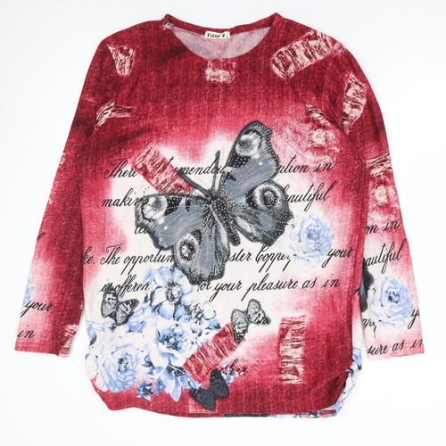 Elena Z Womens Red Round Neck Cotton Pullover Jumper Size XL - Butterfly