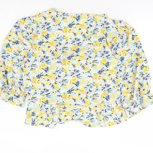 Quiz Womens Blue Floral Polyester Basic Blouse Size 14 V-Neck - Tie Front
