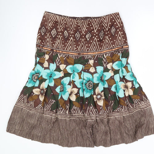 Kaliko Womens Brown Floral Linen Trumpet Skirt Size 14 Zip