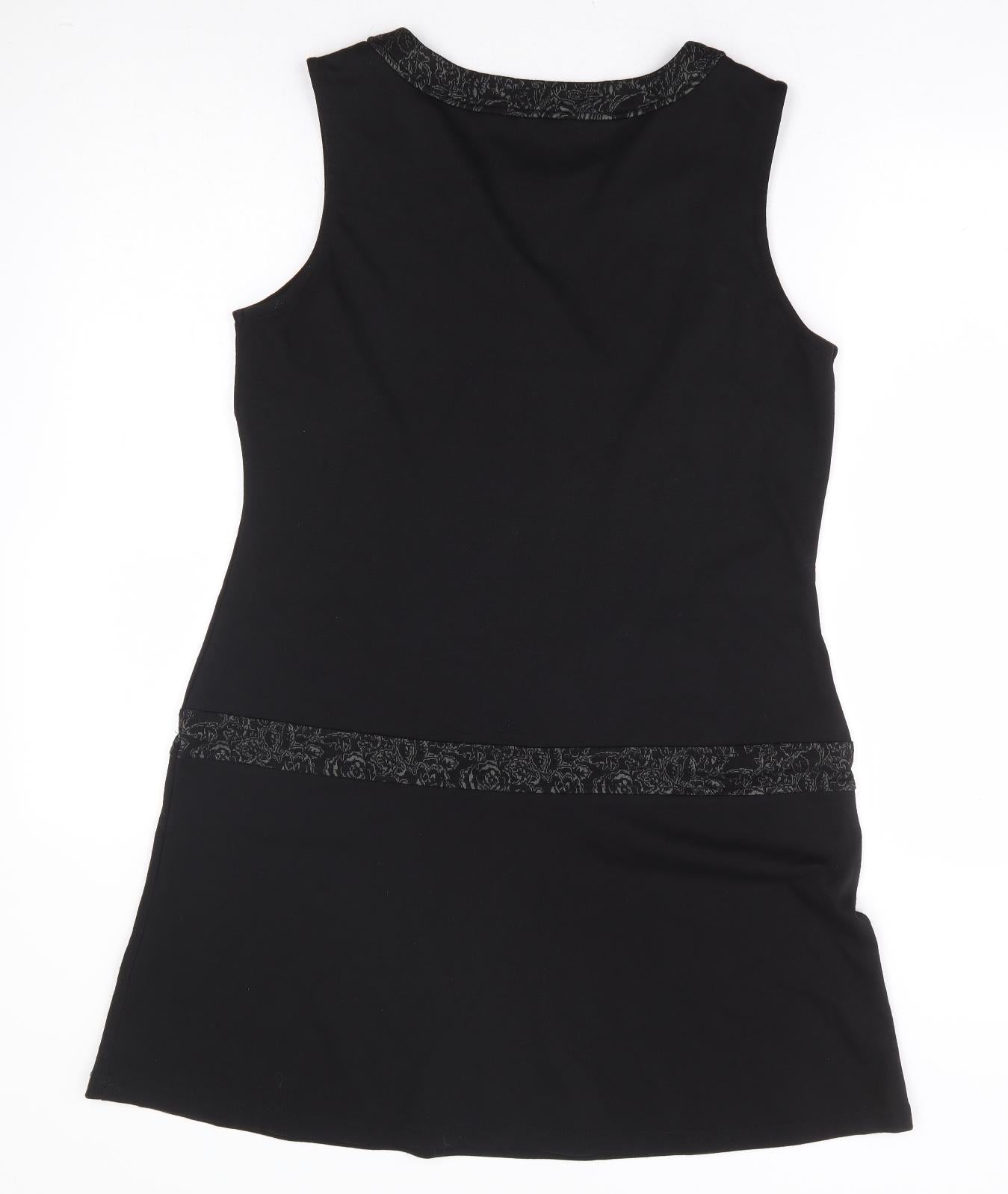 Store Twenty one Womens Black Polyester A-Line Size 14 Round Neck Button - Contrasting Trim