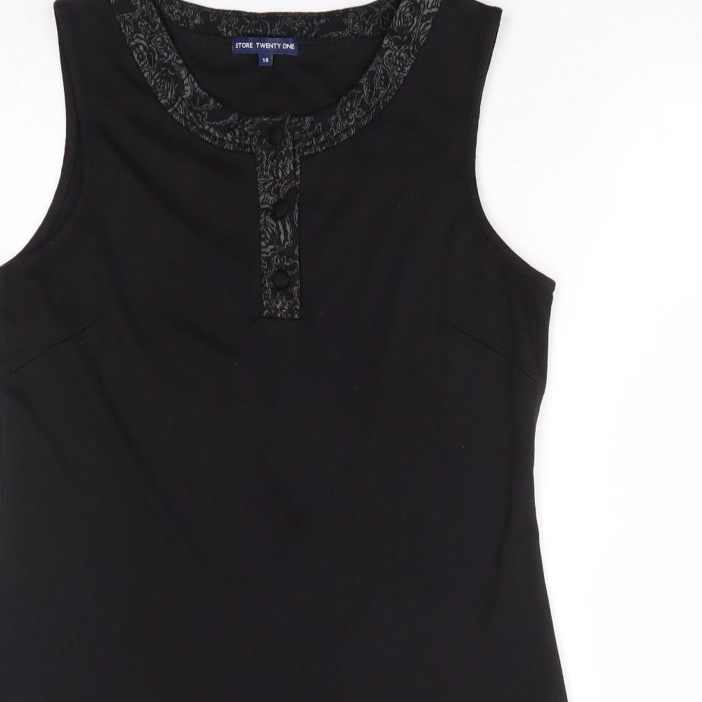 Store Twenty one Womens Black Polyester A-Line Size 14 Round Neck Button - Contrasting Trim
