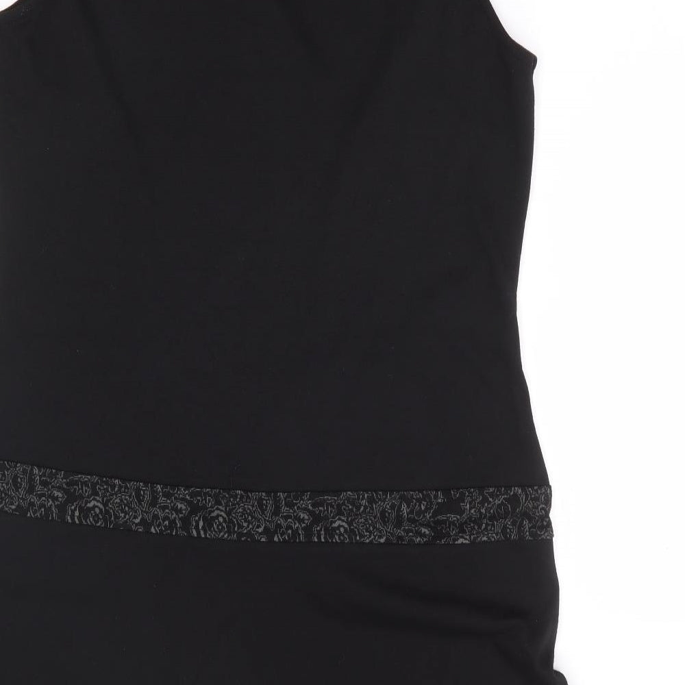 Store Twenty one Womens Black Polyester A-Line Size 14 Round Neck Button - Contrasting Trim